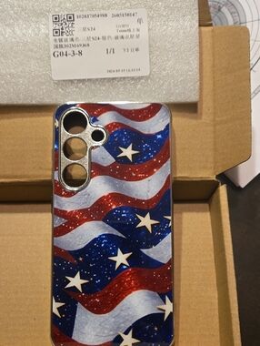 Samsung Galaxy S24 Patriotic Stars & Stripes Glitter Phone Case - Blue/Red/White
